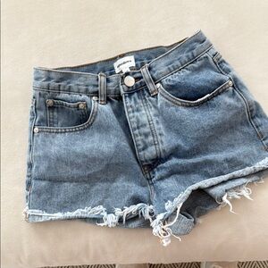 Blue Jean Cut-Off Shorts with Frayed Hem